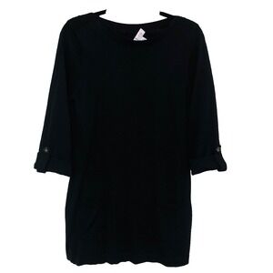 Denim & Co Womens S Black Sweater Tunic Dress Pockets 3/4 Tab Sleeves Minimalist